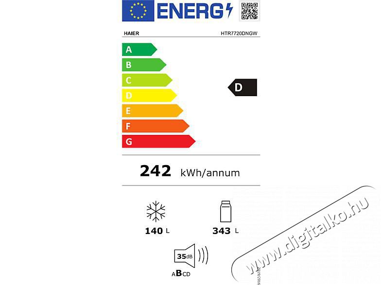 Haier HTW7720DNGW alulfagyaszt&oacute;s hűtő Konyhai term&eacute;kek - Hűtő, fagyaszt&oacute; (szabadon&aacute;ll&oacute;) - Alulfagyaszt&oacute;s kombin&aacute;lt hűtő - 500631