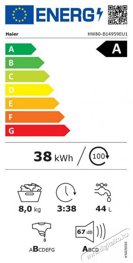 Haier HW80-B14959EU1-S El&ouml;lt&ouml;ltős mos&oacute;g&eacute;p H&aacute;ztart&aacute;s / Otthon / K&uuml;lt&eacute;r - Mos&oacute;g&eacute;p / sz&aacute;r&iacute;t&oacute;g&eacute;p - El&ouml;lt&ouml;ltős norm&aacute;l (60cm-ig) mos&oacute;g&eacute;p - 500765