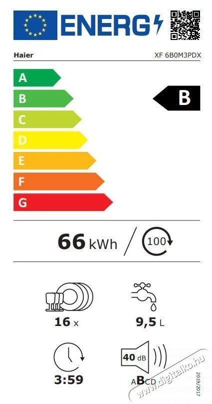 Haier XS 6B0M3PDX be&eacute;p&iacute;thető mosogat&oacute;g&eacute;p, 16 szett, 10 program Konyhai term&eacute;kek - Mosogat&oacute;g&eacute;p - Norm&aacute;l (60cm) be&eacute;p&iacute;thető mosogat&oacute;g&eacute;p - 533396