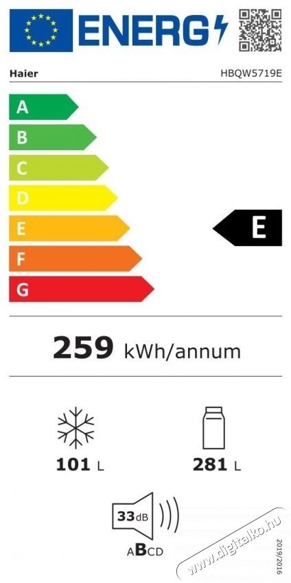 Haier HBQW5719E ID TITANIUM 2 be&eacute;p&iacute;thető hűtő Konyhai term&eacute;kek - Hűtő, fagyaszt&oacute; (be&eacute;p&iacute;thető) - Alulfagyaszt&oacute;s kombin&aacute;lt hűtő - 535229