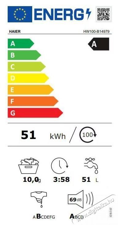 Haier HW100-B14979-S Mos&oacute;g&eacute;p, 10 kg, 1400 rpm, Direct Motion Motor, Steam, Touch Control, A energiaoszt&aacute;ly, Feh&eacute;r H&aacute;ztart&aacute;s / Otthon / K&uuml;lt&eacute;r - Mos&oacute;g&eacute;p / sz&aacute;r&iacute;t&oacute;g&eacute;p - El&ouml;lt&ouml;ltős norm&aacute;l (60cm-ig) mos&oacute;g&eacute;p - 536741