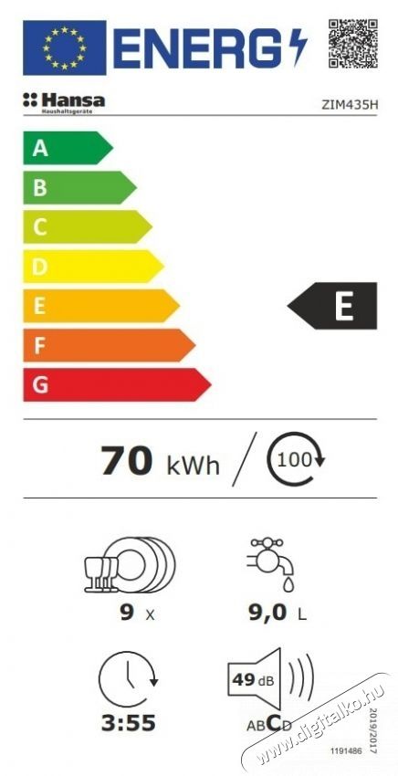 Hansa Be&eacute;p&iacute;thető mosogat&oacute;g&eacute;p, 9 ter&iacute;t&eacute;k, 5 program Konyhai term&eacute;kek - Mosogat&oacute;g&eacute;p - Keskeny (45cm-ig) be&eacute;p&iacute;thető mosogat&oacute;g&eacute;p - 533417