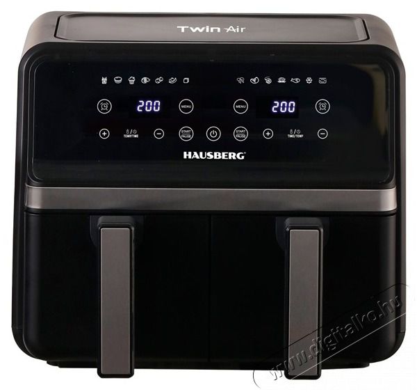 HAUSBERG HB-2373NG 2200-2400W dupla kosaras fekete 8,4 L forr&oacute;levegős s&uuml;tő (air fryer/airfryer) Konyhai term&eacute;kek - Konyhai kisg&eacute;p (s&uuml;t&eacute;s / főz&eacute;s / hűt&eacute;s / &eacute;telk&eacute;sz&iacute;t&eacute;s) - Olajs&uuml;tő - 503122