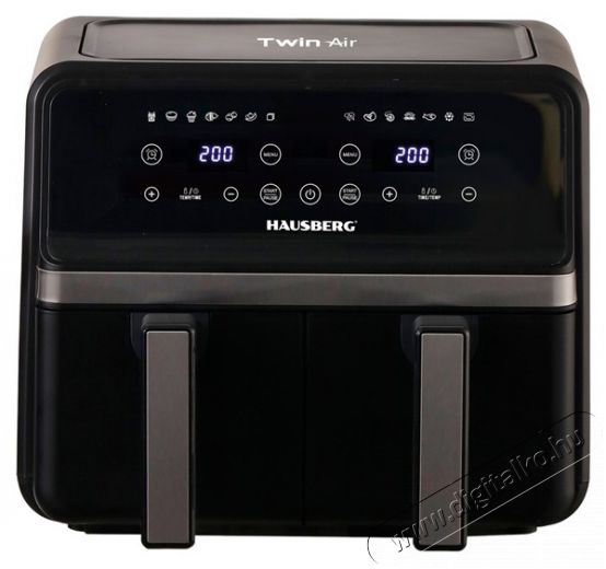 HAUSBERG HB-2373NG 2200-2400W dupla kosaras fekete 8,4 L forr&oacute;levegős s&uuml;tő (air fryer/airfryer) Konyhai term&eacute;kek - Konyhai kisg&eacute;p (s&uuml;t&eacute;s / főz&eacute;s / hűt&eacute;s / &eacute;telk&eacute;sz&iacute;t&eacute;s) - Olajs&uuml;tő - 503122