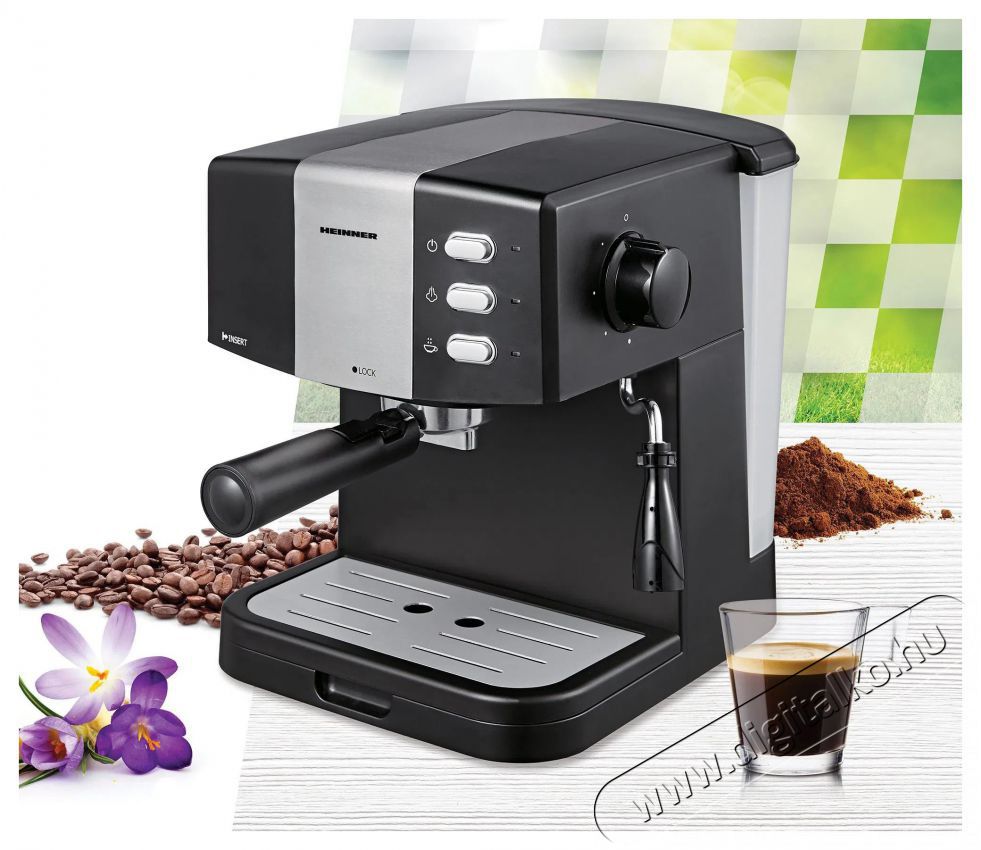Heinner HEM-850BKSL eszpressz&oacute;g&eacute;p - fekete/ez&uuml;st Konyhai term&eacute;kek - K&aacute;v&eacute;főző / k&aacute;v&eacute;&ouml;rlő / kieg&eacute;sz&iacute;tő - Pressz&oacute; k&aacute;v&eacute;főző - 517626