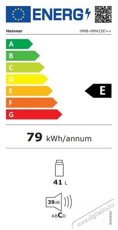 Heinner HMB-HM41SE++, Minib&aacute;r hűtő 41 l, E energiaoszt&aacute;ly, M 51 cm, ez&uuml;st Konyhai term&eacute;kek - Hűtő, fagyaszt&oacute; (szabadon&aacute;ll&oacute;) - Mini hűtő / minib&aacute;r - 533476