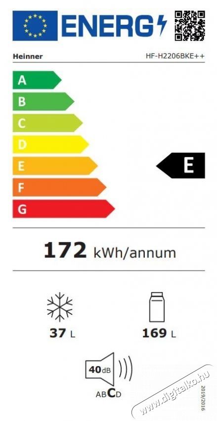Heinner HF-H2206BKE++ kombin&aacute;lt fel&uuml;lfagyaszt&oacute;s hűtőszekr&eacute;ny, E energiaoszt&aacute;ly, 206 L, LED l&aacute;mpa, 3 hűtőszekr&eacute;ny &uuml;vegpolc, M: 143 cm, Fekete Konyhai term&eacute;kek - Hűtő, fagyaszt&oacute; (szabadon&aacute;ll&oacute;) - Fel&uuml;lfagyaszt&oacute;s kombin&aacute;lt hűtő - 533451