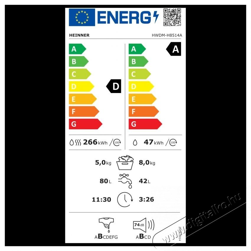 Heinner HWDM-H8514A mos&oacute;g&eacute;p sz&aacute;r&iacute;t&oacute;val, Mos&aacute;s 8kg, Sz&aacute;r&iacute;t&aacute;s 5kg, 1400rpm, Inverter motor, LED kijelző, Gyerekz&aacute;r, A energiaoszt&aacute;ly, Feh&eacute;r H&aacute;ztart&aacute;s / Otthon / K&uuml;lt&eacute;r - Mos&oacute;g&eacute;p / sz&aacute;r&iacute;t&oacute;g&eacute;p - Mos&oacute;-sz&aacute;r&iacute;t&oacute;g&eacute;p - 536833