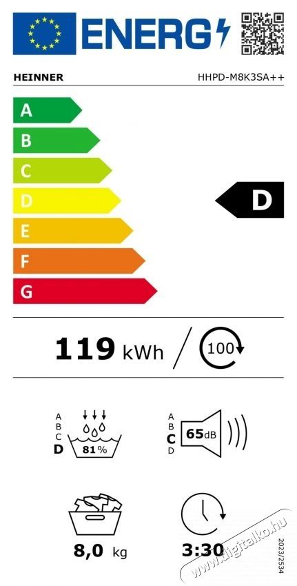 Heinner HHPD-M8K3SA++ Hőszivatty&uacute; sz&aacute;r&iacute;t&oacute;g&eacute;p, 8 kg, 14 program, D energiaoszt&aacute;ly, LED kijelző, k&eacute;sleltetett ind&iacute;t&aacute;s funkci&oacute;, gyűrőd&eacute;sg&aacute;tl&oacute; funkci&oacute;, dobvil&aacute;g&iacute;t&aacute;s, Ez&uuml;st H&aacute;ztart&aacute;s / Otthon / K&uuml;lt&eacute;r - Mos&oacute;g&eacute;p / sz&aacute;r&iacute;t&oacute;g&eacute;p - Sz&aacute;r&iacute;t&oacute;g&eacute;p - 536835