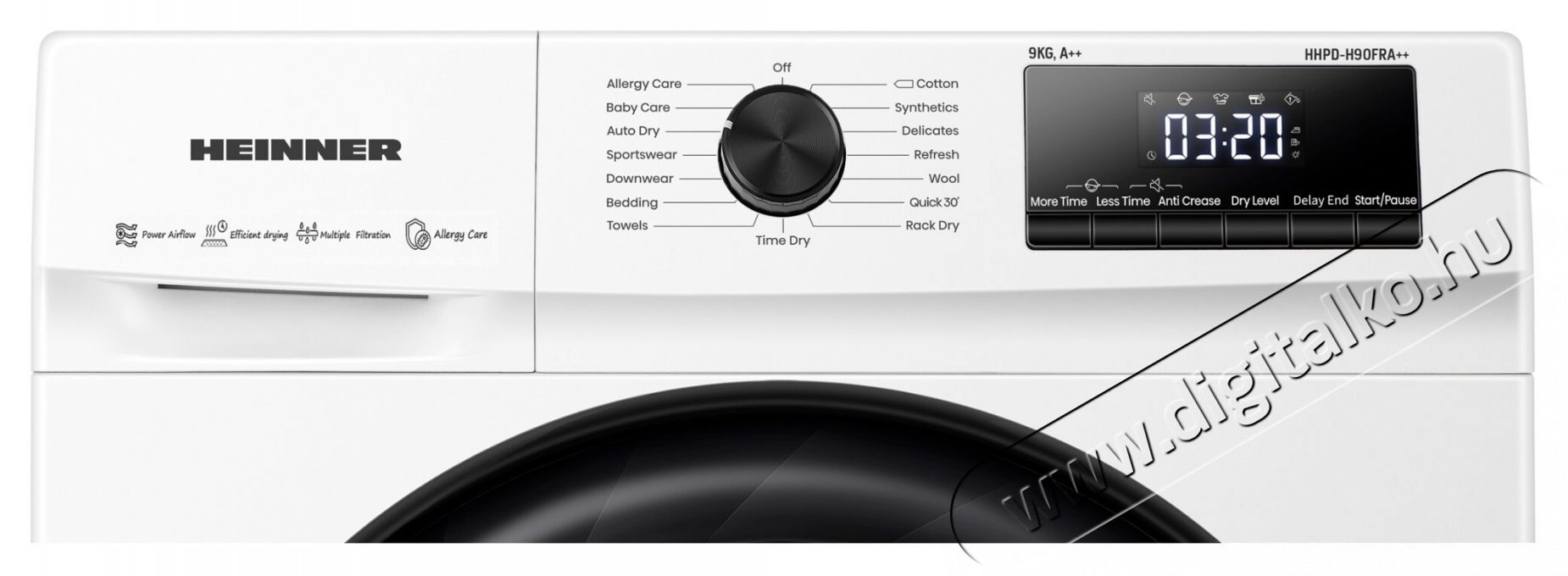 Heinner HHPD-H90FRA++ hőszivatty&uacute;s sz&aacute;r&iacute;t&oacute;g&eacute;p, 9 kg, 15 program, D oszt&aacute;ly, LED kijelző, Power AirFlow, feh&eacute;r H&aacute;ztart&aacute;s / Otthon / K&uuml;lt&eacute;r - Mos&oacute;g&eacute;p / sz&aacute;r&iacute;t&oacute;g&eacute;p - Sz&aacute;r&iacute;t&oacute;g&eacute;p - 536841