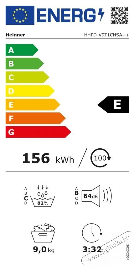 Heinner HHPD-V9T1CHSA++ Hőszivatty&uacute;s sz&aacute;r&iacute;t&oacute;g&eacute;p, 9 kg, A+/E energiaoszt&aacute;ly, LED kijelző, Anti-creasing funkci&oacute;, Ez&uuml;st H&aacute;ztart&aacute;s / Otthon / K&uuml;lt&eacute;r - Mos&oacute;g&eacute;p / sz&aacute;r&iacute;t&oacute;g&eacute;p - Sz&aacute;r&iacute;t&oacute;g&eacute;p - 536863