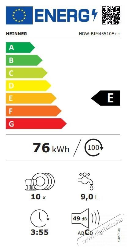 Heinner HDW-BIM45510E++ be&eacute;p&iacute;thető mosogat&oacute;g&eacute;p Konyhai term&eacute;kek - Mosogat&oacute;g&eacute;p - Keskeny (45cm-ig) be&eacute;p&iacute;thető mosogat&oacute;g&eacute;p - 536802