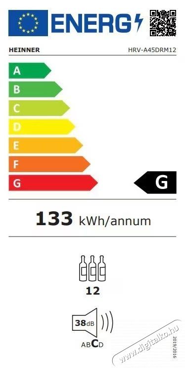 Heinner HRV-A45DRM12 borhűtő, 45 l / 12 palack, Fekete Konyhai term&eacute;kek - Hűtő, fagyaszt&oacute; (szabadon&aacute;ll&oacute;) - Borhűtő - 533467