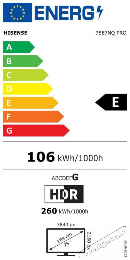 Hisense 75 75E7NQPRO 4K UHD Smart QLED TV Telev&iacute;zi&oacute;k - LED telev&iacute;zi&oacute; - UHD 4K felbont&aacute;s&uacute; - 501517