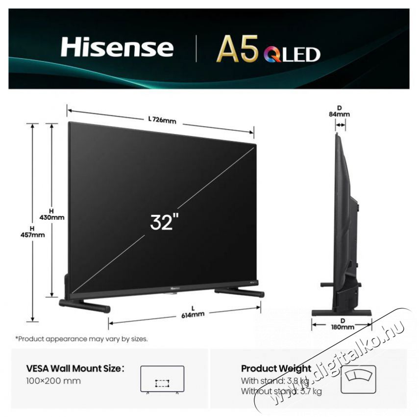 Hisense 32A5Q FullHD Smart QLED Telev&iacute;zi&oacute; Telev&iacute;zi&oacute;k - LED telev&iacute;zi&oacute; - 1080p Full HD felbont&aacute;s&uacute; - 505842