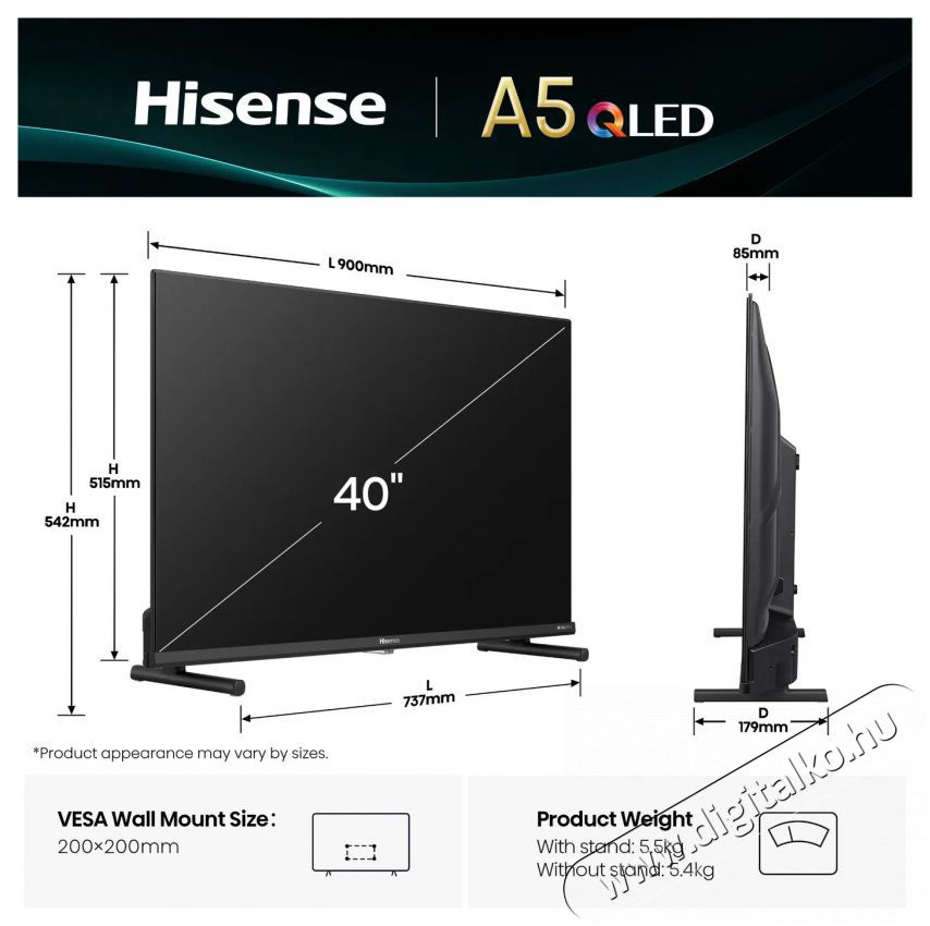 Hisense 40A5Q Telev&iacute;zi&oacute;k - LED telev&iacute;zi&oacute; - 1080p Full HD felbont&aacute;s&uacute; - 505848