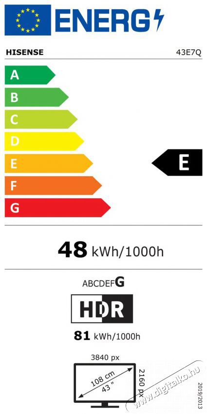 Hisense 43E7Q Telev&iacute;zi&oacute;k - LED telev&iacute;zi&oacute; - UHD 4K felbont&aacute;s&uacute; - 505854