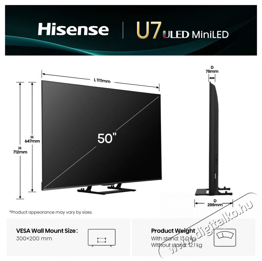 Hisense 50U7Q Telev&iacute;zi&oacute;k - LED telev&iacute;zi&oacute; - UHD 4K felbont&aacute;s&uacute; - 505845