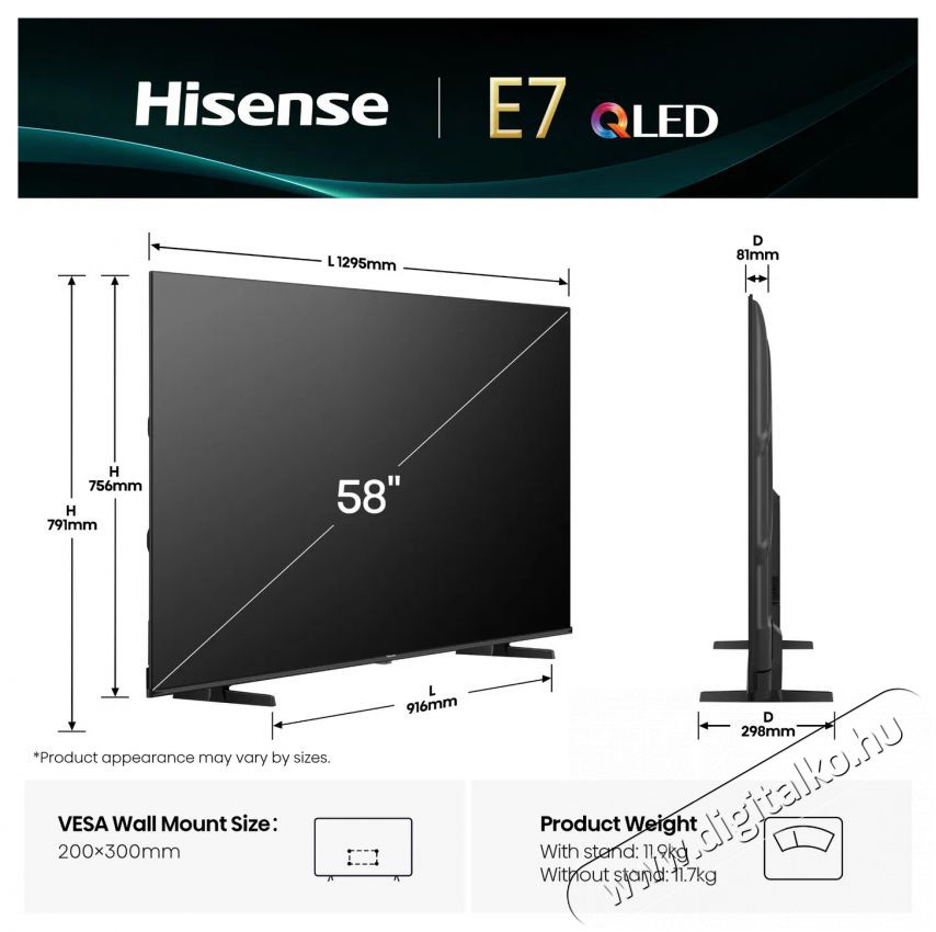 Hisense 58E7Q Telev&iacute;zi&oacute;k - LED telev&iacute;zi&oacute; - UHD 4K felbont&aacute;s&uacute; - 505872
