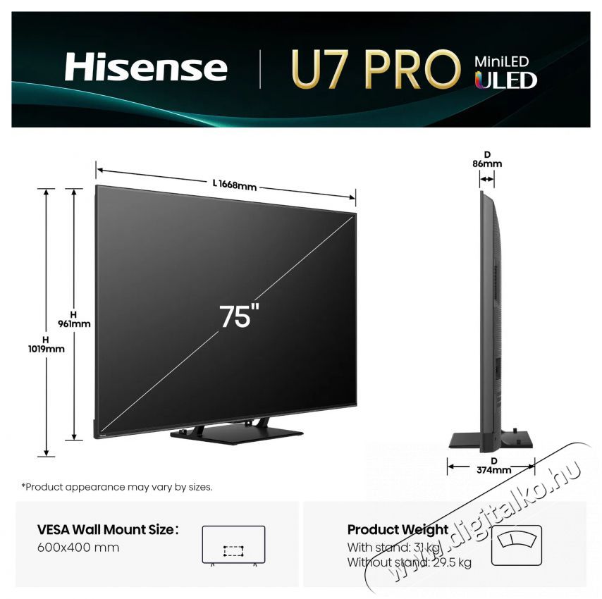Hisense 75U7Q PRO Telev&iacute;zi&oacute;k - LED telev&iacute;zi&oacute; - UHD 4K felbont&aacute;s&uacute; - 505849