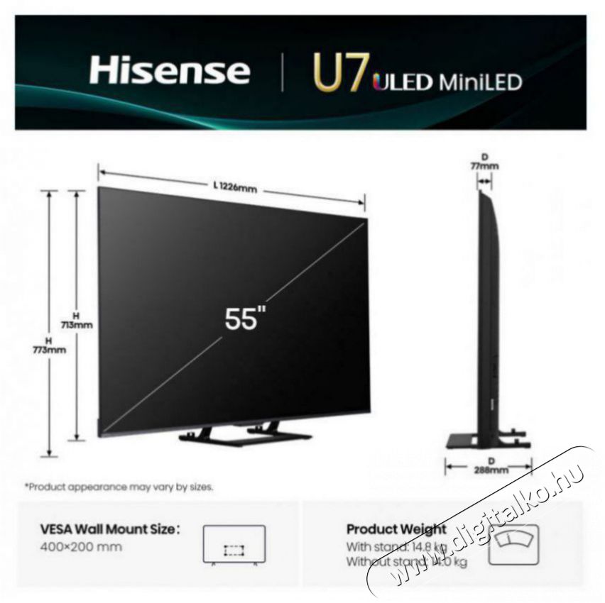 Hisense 55U7Q Telev&iacute;zi&oacute;k - LED telev&iacute;zi&oacute; - UHD 4K felbont&aacute;s&uacute; - 511967
