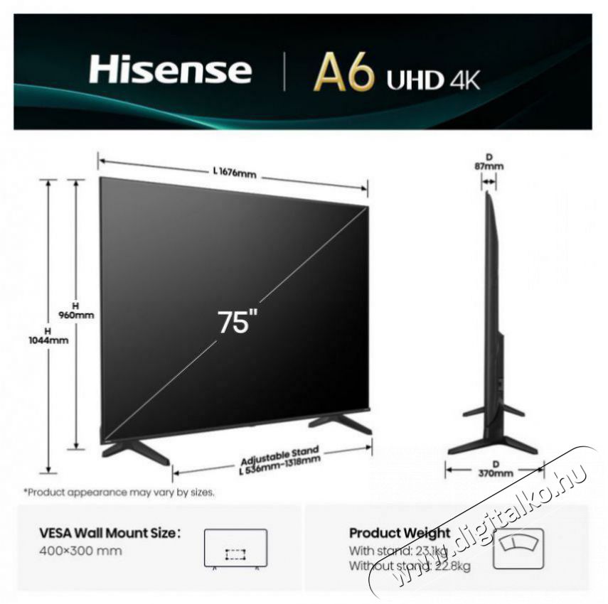 Hisense 75A6Q Telev&iacute;zi&oacute;k - LED telev&iacute;zi&oacute; - UHD 4K felbont&aacute;s&uacute; - 511968