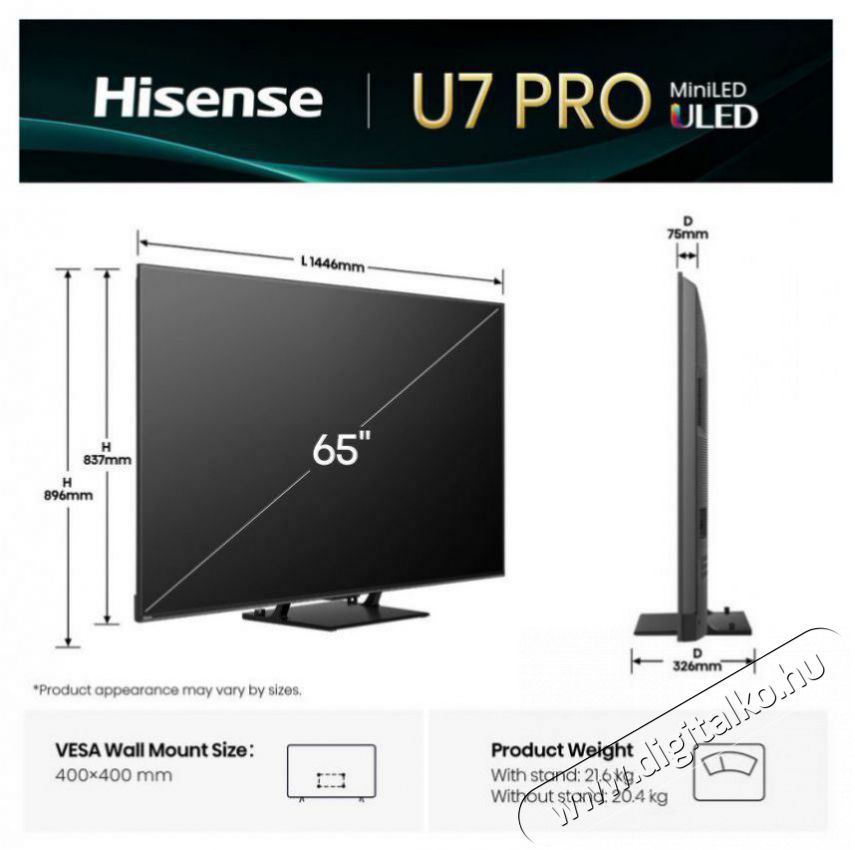 Hisense 65U7Q PRO Telev&iacute;zi&oacute;k - LED telev&iacute;zi&oacute; - UHD 4K felbont&aacute;s&uacute; - 511957