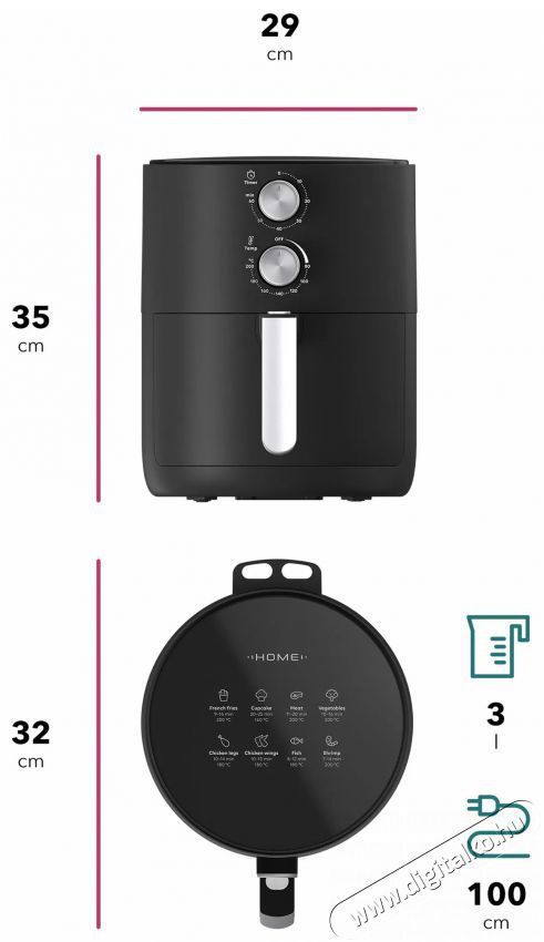 HOME AF-C300 Air Fry Konyhai term&eacute;kek - Konyhai kisg&eacute;p (s&uuml;t&eacute;s / főz&eacute;s / hűt&eacute;s / &eacute;telk&eacute;sz&iacute;t&eacute;s) - L&eacute;gkever&eacute;ses főzőg&eacute;p / elektromos kukta / multifunkci&oacute;s s&uuml;tő - 518745
