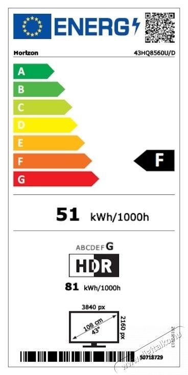 Horizon 43HQ8560U/D QLED TV, 108 cm, Smart, 4K Ultra HD, F energiaoszt&aacute;ly Telev&iacute;zi&oacute;k - LED telev&iacute;zi&oacute; - UHD 4K felbont&aacute;s&uacute; - 535317