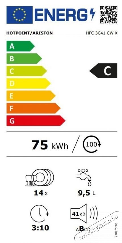 Hotpoint HFC3C41CWX Mosogat&oacute;g&eacute;p, Rozsdamentes ac&eacute;l Konyhai term&eacute;kek - Mosogat&oacute;g&eacute;p - Norm&aacute;l (60cm) szabadon&aacute;ll&oacute; mosogat&oacute;g&eacute;p - 535329