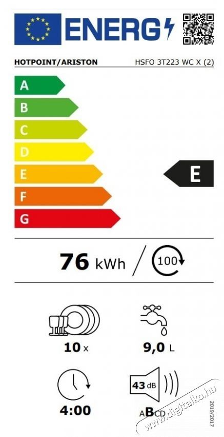 Hotpoint HSFO 3T223 WC X Mosogat&oacute;g&eacute;p, 45 cm, Rozsdamnetes ac&eacute;l Konyhai term&eacute;kek - Mosogat&oacute;g&eacute;p - Keskeny (45cm-ig) szabadon&aacute;ll&oacute; mosogat&oacute;g&eacute;p - 535330