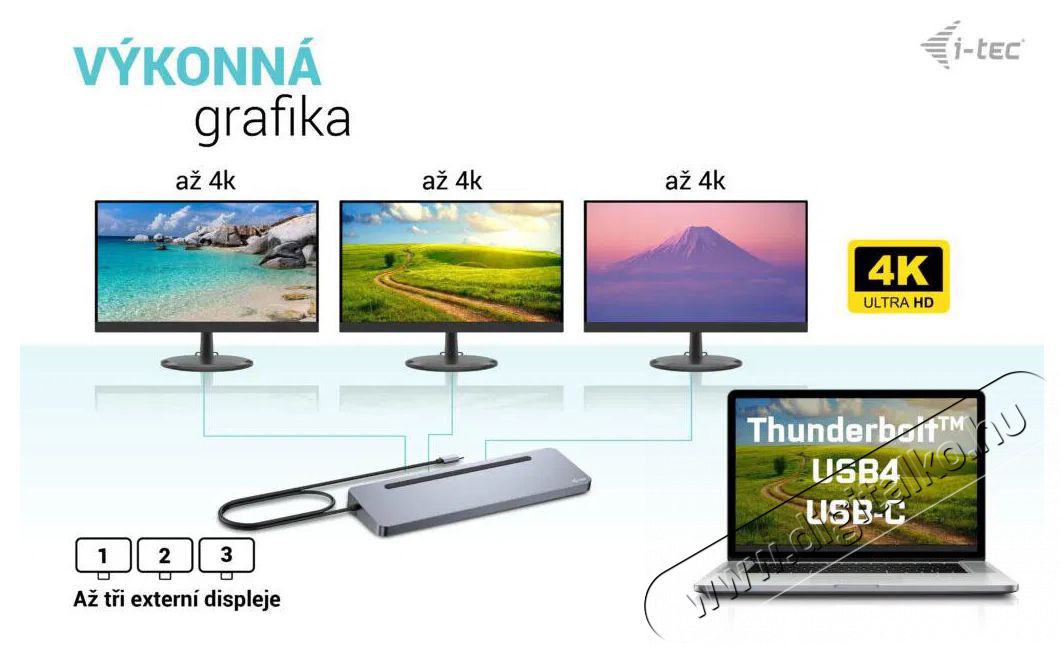 i-tec USB-C Metal Ergonomic 4K 3x Display Docking Station, Power Delivery 100W Iroda &eacute;s sz&aacute;m&iacute;t&aacute;stechnika - Notebook kieg&eacute;sz&iacute;tő - USB hub / eloszt&oacute; - 503351