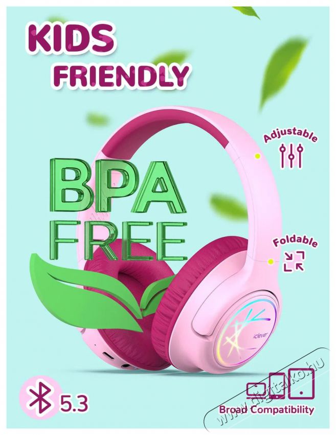 iClever BTH18 Pink Audio-Video / Hifi / Multim&eacute;dia - F&uuml;l &eacute;s Fejhallgat&oacute;k - Fejhallgat&oacute; - 518792