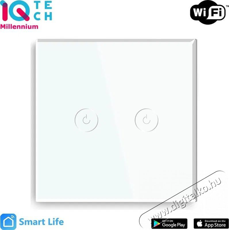 iQtech Millennium, WiFi 2x NoN Smartlife kapcsol&oacute;, feh&eacute;r H&aacute;ztart&aacute;s / Otthon / K&uuml;lt&eacute;r - Okos otthon - Kieg&eacute;sz&iacute;tő - 522165