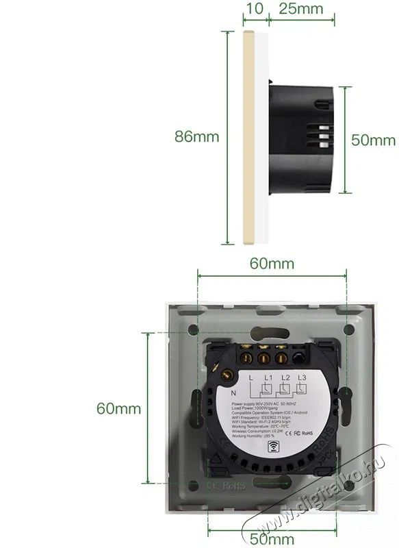 iQtech Millennium, WiFi 2x NoN Smartlife kapcsol&oacute;, feh&eacute;r H&aacute;ztart&aacute;s / Otthon / K&uuml;lt&eacute;r - Okos otthon - Kieg&eacute;sz&iacute;tő - 522165
