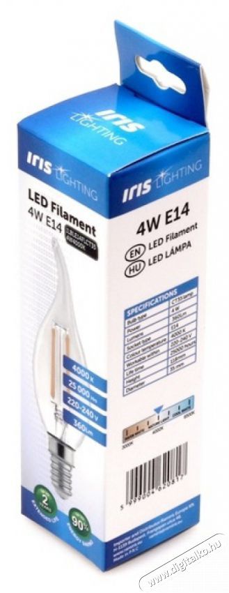 Iris Lighting Filament Bulb Longtip FLCT35 4W/4000K/360lm aranysz&iacute;nű gyertya E14 LED f&eacute;nyforr&aacute;s H&aacute;ztart&aacute;s / Otthon / K&uuml;lt&eacute;r - Vil&aacute;g&iacute;t&aacute;s / elektromoss&aacute;g - E14 foglalat&uacute; izz&oacute; - 386717