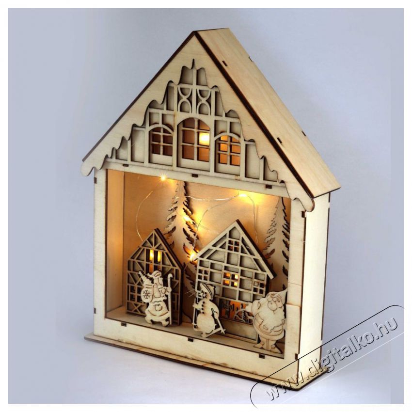 Iris Kar&aacute;csonyi h&aacute;z alak&uacute; 23,5x29cm/meleg feh&eacute;r LED-es fa f&eacute;nydekor&aacute;ci&oacute; H&aacute;ztart&aacute;s / Otthon / K&uuml;lt&eacute;r - Vil&aacute;g&iacute;t&aacute;s / elektromoss&aacute;g - Hangulat teremtő vil&aacute;g&iacute;t&aacute;s - 389026