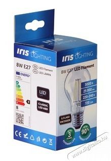 Iris Lighting Filament A Bulb E27 FLA60 8W/3000K/720lm LED f&eacute;nyforr&aacute;s H&aacute;ztart&aacute;s / Otthon / K&uuml;lt&eacute;r - Vil&aacute;g&iacute;t&aacute;s / elektromoss&aacute;g - E27 foglalat&uacute; izz&oacute; - 476733