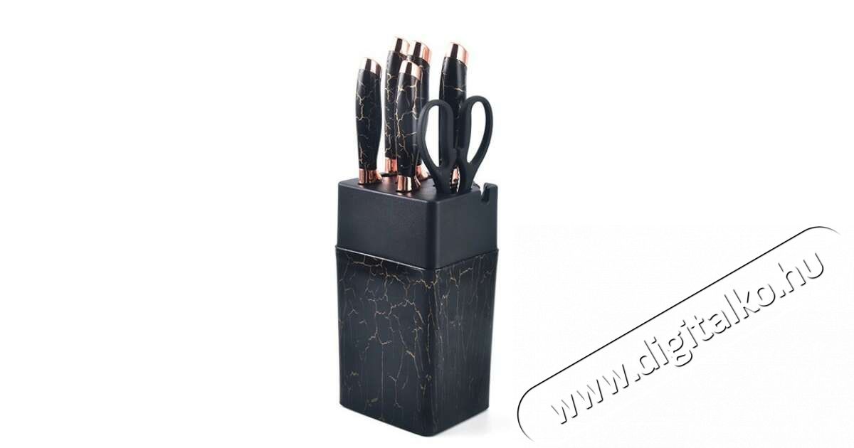 Iris KT-015-BK fekete 7db-os konyhai k&eacute;s k&eacute;szlet, m&aacute;rv&aacute;nyos tart&oacute;val Konyhai term&eacute;kek - Konyhai eszk&ouml;z - K&eacute;s / oll&oacute; - 513448