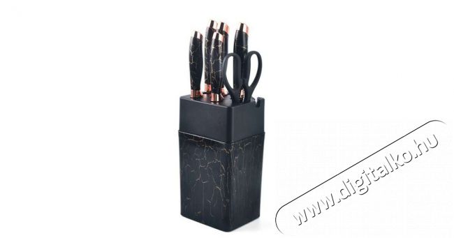 Iris KT-015-BK fekete 7db-os konyhai k&eacute;s k&eacute;szlet, m&aacute;rv&aacute;nyos tart&oacute;val Konyhai term&eacute;kek - Konyhai eszk&ouml;z - K&eacute;s / oll&oacute; - 513448
