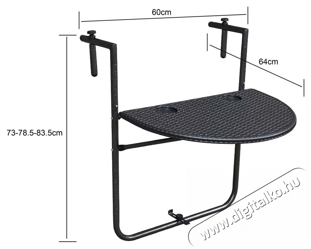 Kring Banquette &Ouml;sszecsukhat&oacute; erk&eacute;ly asztal, f&eacute;m/műanyag, 60 x 64 x 73, fekete H&aacute;ztart&aacute;s / Otthon / K&uuml;lt&eacute;r - K&uuml;lt&eacute;r / kerti term&eacute;k / grill - Kerti b&uacute;tor - 537036