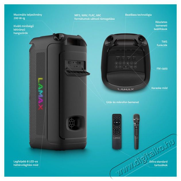 LAMAX PartyKing1 Max 200W Party hangfal Audio-Video / Hifi / Multim&eacute;dia - Hordozhat&oacute;, vezet&eacute;k n&eacute;lk&uuml;li / bluetooth hangsug&aacute;rz&oacute; - Hordozhat&oacute;, vezet&eacute;k n&eacute;lk&uuml;li / bluetooth hangsug&aacute;rz&oacute; - 507353