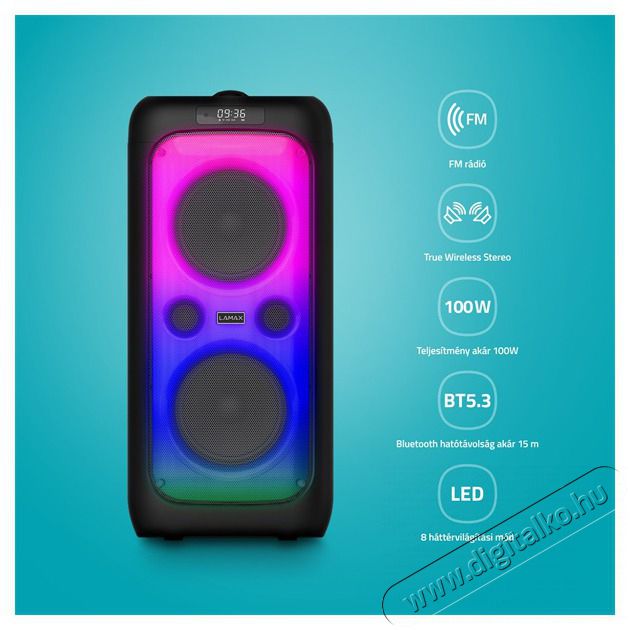 LAMAX PartyKing1 Plus 100W Party hangfal Audio-Video / Hifi / Multim&eacute;dia - Hordozhat&oacute;, vezet&eacute;k n&eacute;lk&uuml;li / bluetooth hangsug&aacute;rz&oacute; - Hordozhat&oacute;, vezet&eacute;k n&eacute;lk&uuml;li / bluetooth hangsug&aacute;rz&oacute; - 507352