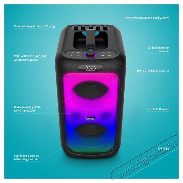 LAMAX PartyKing1 Plus 100W Party hangfal Audio-Video / Hifi / Multim&eacute;dia - Hordozhat&oacute;, vezet&eacute;k n&eacute;lk&uuml;li / bluetooth hangsug&aacute;rz&oacute; - Hordozhat&oacute;, vezet&eacute;k n&eacute;lk&uuml;li / bluetooth hangsug&aacute;rz&oacute; - 507352