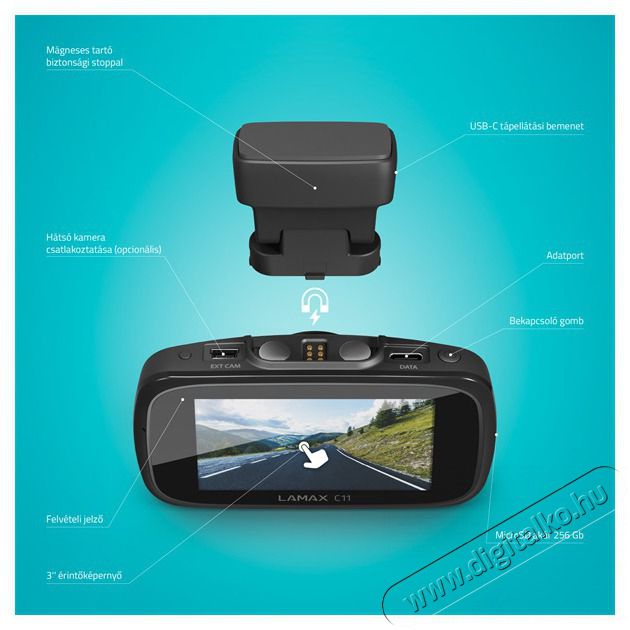 LAMAX C11 GPS 4K aut&oacute;s menetr&ouml;gz&iacute;tő kamera F&eacute;nyk&eacute;pezőg&eacute;p / kamera - Aut&oacute;s fed&eacute;lzeti kamera - 508348
