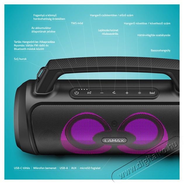 LAMAX PartyGo1 Play hordozhat&oacute; Bluetooth party hangsz&oacute;r&oacute; Audio-Video / Hifi / Multim&eacute;dia - Hordozhat&oacute;, vezet&eacute;k n&eacute;lk&uuml;li / bluetooth hangsug&aacute;rz&oacute; - Hordozhat&oacute;, vezet&eacute;k n&eacute;lk&uuml;li / bluetooth hangsug&aacute;rz&oacute; - 508349