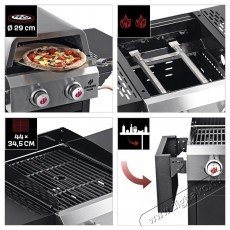 Landmann Caliano 2.0 g&aacute;zgrill, 2 &eacute;gővel, főzőfel&uuml;let 44x34,5 cm, 98x58 cm, magass&aacute;g 105 cm, pizzas&uuml;tővel &eacute;s 34 cm &aacute;tm&eacute;rőjű pizzakővel, 2 lehajthat&oacute; polccal H&aacute;ztart&aacute;s / Otthon / K&uuml;lt&eacute;r - K&uuml;lt&eacute;r / kerti term&eacute;k / grill - Kerti grill - 535396