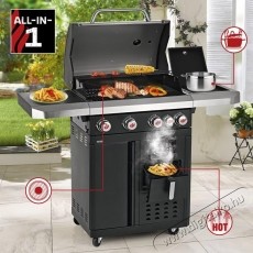 Landmann Fryton 4.1 g&aacute;zgrill be&eacute;p&iacute;tett l&eacute;gs&uuml;tővel, digit&aacute;lis kijelzővel, &ouml;nt&ouml;ttvas főzőfel&uuml;lettel 65x40 cm, 135x53 cm, magass&aacute;g 120 cm H&aacute;ztart&aacute;s / Otthon / K&uuml;lt&eacute;r - K&uuml;lt&eacute;r / kerti term&eacute;k / grill - Kerti grill - 535395
