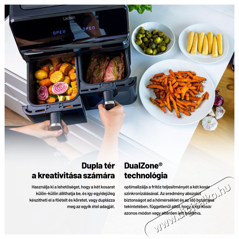 Lauben DualZone Air Fryer 8000BC Konyhai term&eacute;kek - Konyhai kisg&eacute;p (s&uuml;t&eacute;s / főz&eacute;s / hűt&eacute;s / &eacute;telk&eacute;sz&iacute;t&eacute;s) - L&eacute;gkever&eacute;ses főzőg&eacute;p / elektromos kukta / multifunkci&oacute;s s&uuml;tő - 500678