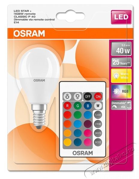 LEDVANCE Osram Star+ RGBW/matt b&uacute;ra/5,5W/470lm/2700K/E14 t&aacute;vir&aacute;ny&iacute;that&oacute; LED kisg&ouml;mb izz&oacute; H&aacute;ztart&aacute;s / Otthon / K&uuml;lt&eacute;r - Vil&aacute;g&iacute;t&aacute;s / elektromoss&aacute;g - L&aacute;mpa kieg&eacute;sz&iacute;tő - 410053